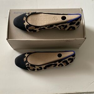 Rothy's Black and Tan Flats with Leopard Print